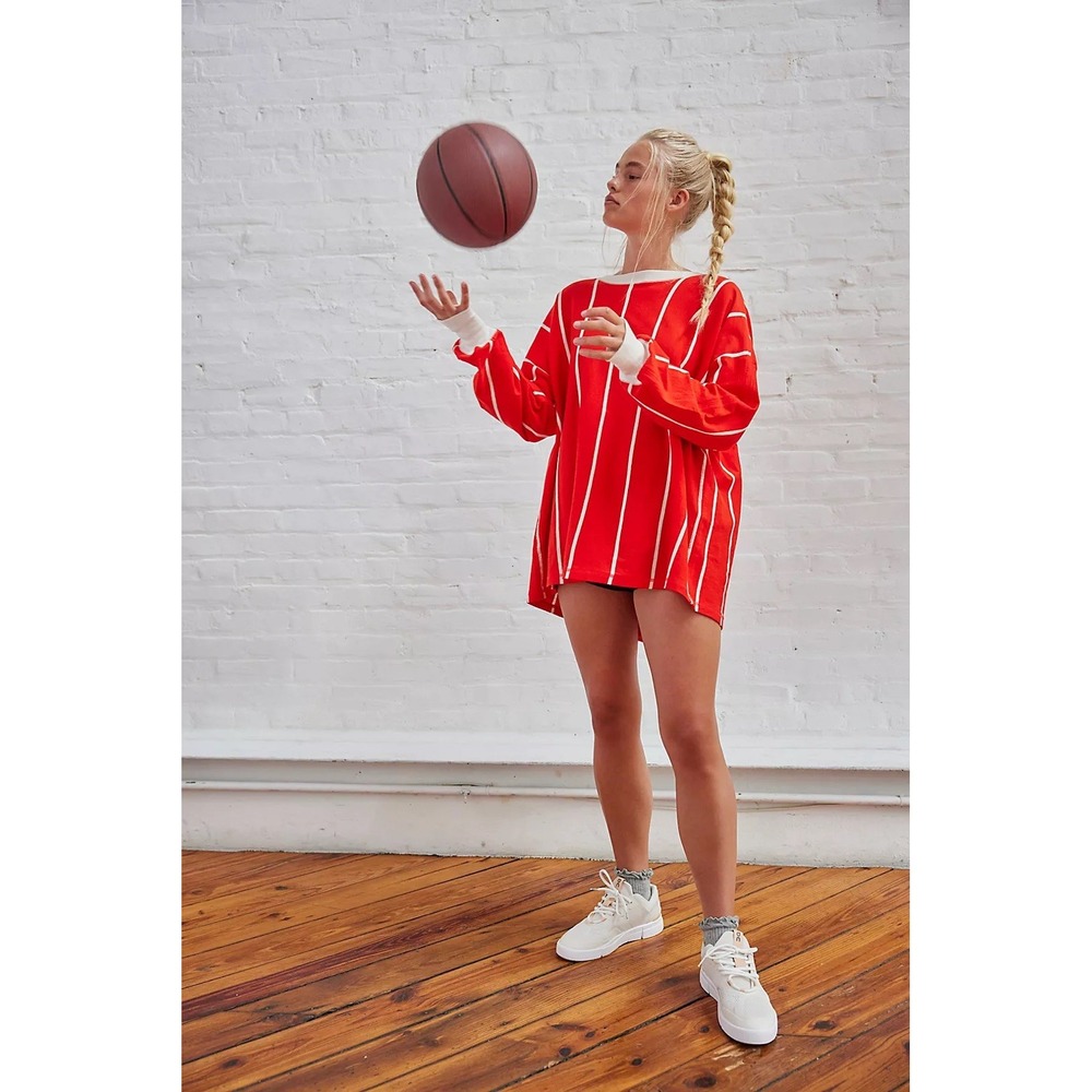 Free People Movement Home Game Stripe Layer Top Split Back Red Size Medium